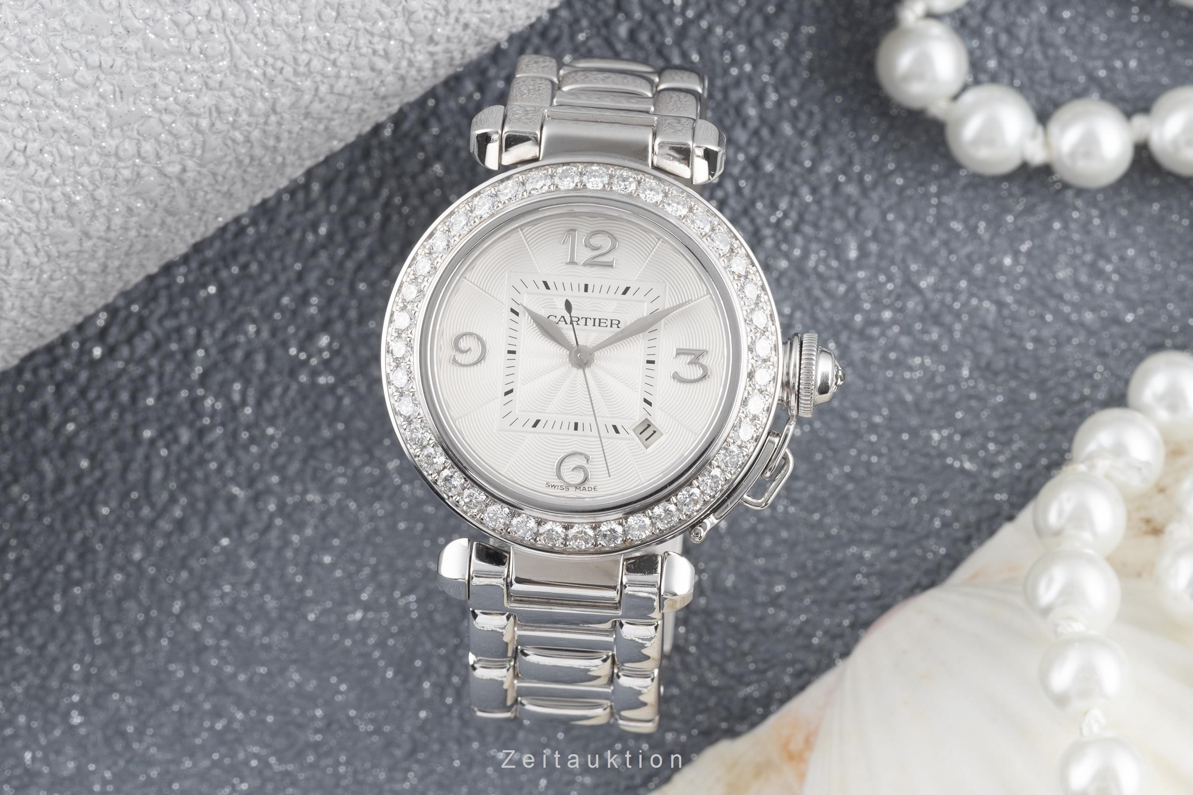 Cartier Pasha 18 ct white gold automatic Kal. 500MC Ref. 2528  | Zeitauktion