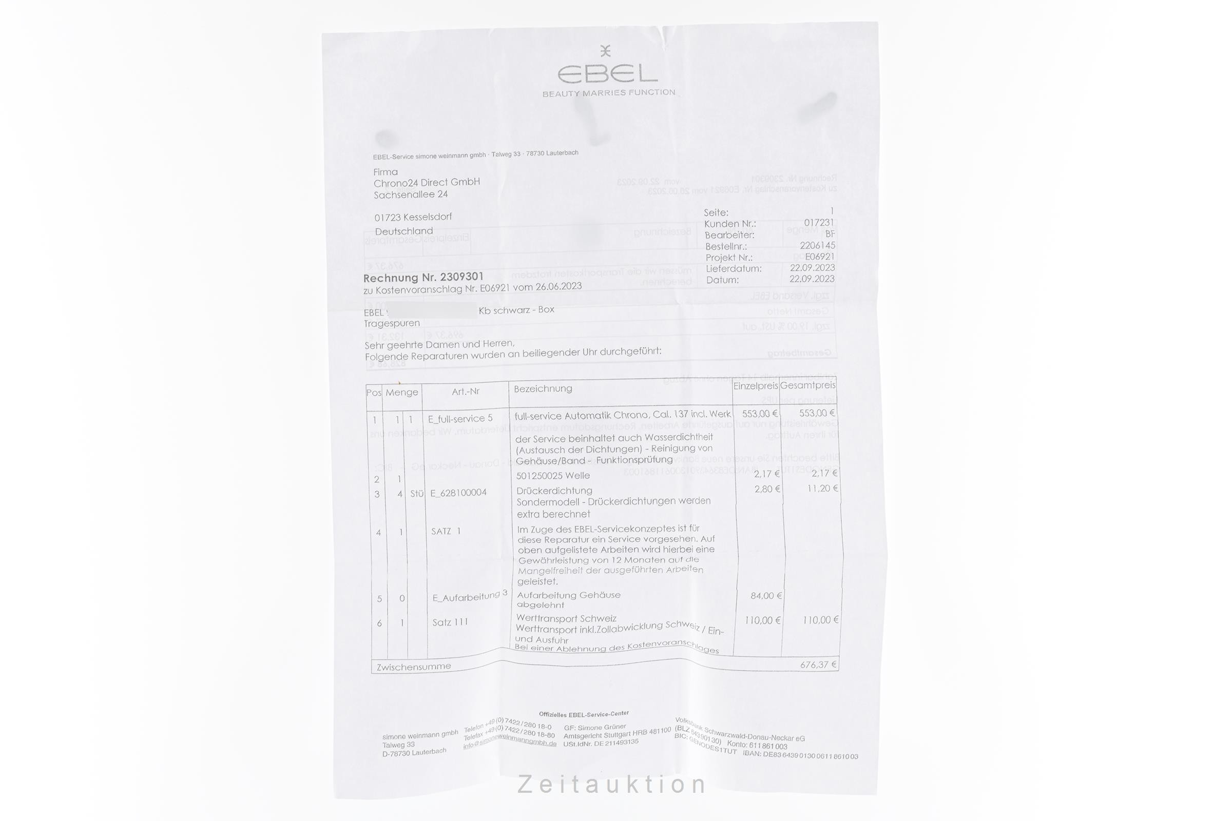 Ebel Le Modulor Chronograph Stahl Automatik Kal. 137 Ref. E9137240  | Zeitauktion