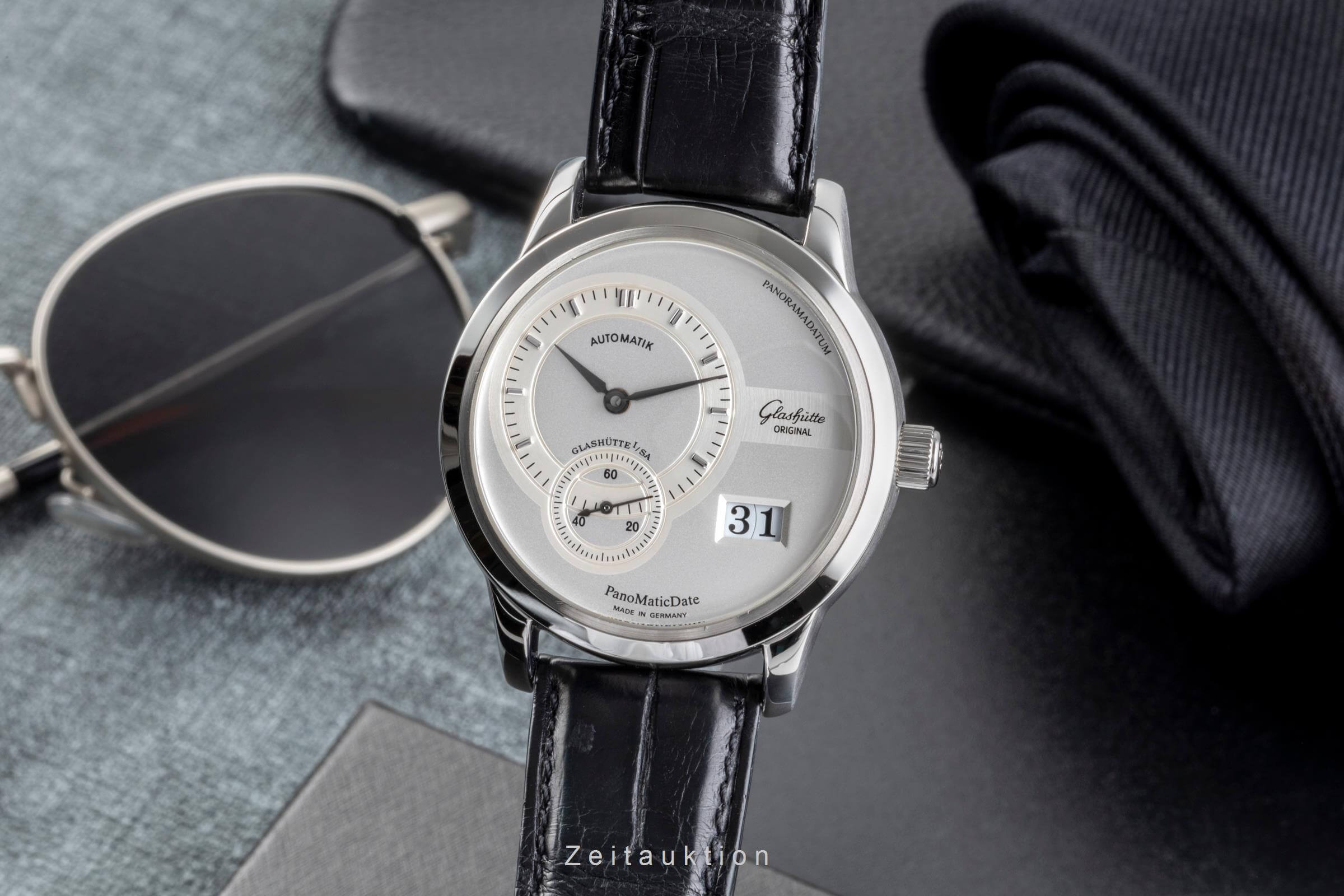 Glashütte Original PanoMaticDate acero automático Kal. GUB 90 Ref. 90-01-02-02-04  | Zeitauktion